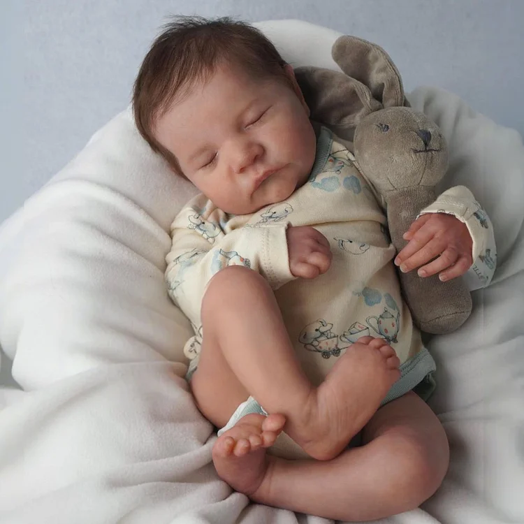 [New] 20" Newborn Lifelike Sleeping Baby Brown Hair Doll Boy Snaser with Heartbeat💖 & Sound🔊 Rebornartdoll® RSAW-Rebornartdoll®