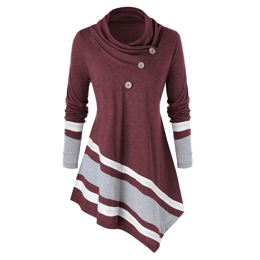 Plus Size 5XL Fashion Turtleneck Blouse Casual Winter Ladies Striped Tunic Tops Female Women's Long Sleeve Shirt Blusas Pullover