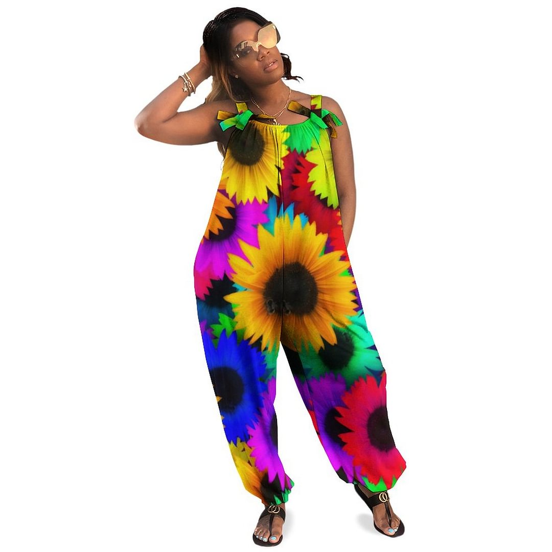Rainbow Sunflower Boho Vintage Loose Overall Corset Jumpsuit Without Top