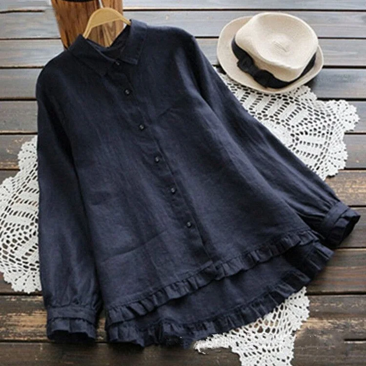 VChics Cotton And Linen Lace Long-Sleeved Shirt