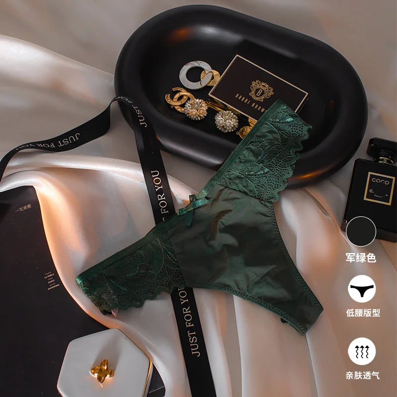 Athvotar Athvotar Empty Trousers V Flash Diamond Buckle Lace Side Trousers Without Trace Ice Splicing Lace Lady T-Tants