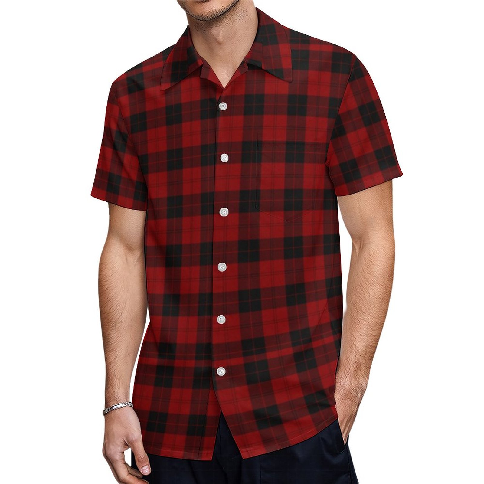Trendy Buffalo Plaid Red Black Checks Lumberjack Hawaiian Shirt Mens Button Down Tropical Hawaii Beach Shirts