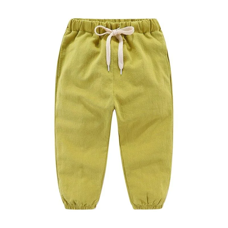 Mudkingdom Solid Color  Linen Children Ankle-length Pants for Baby Boys Baby Casual Trousers