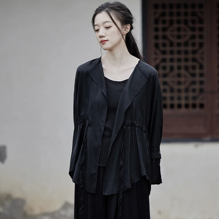 Lazy Style Lace-Up Long Sleeve Outwear - yankia