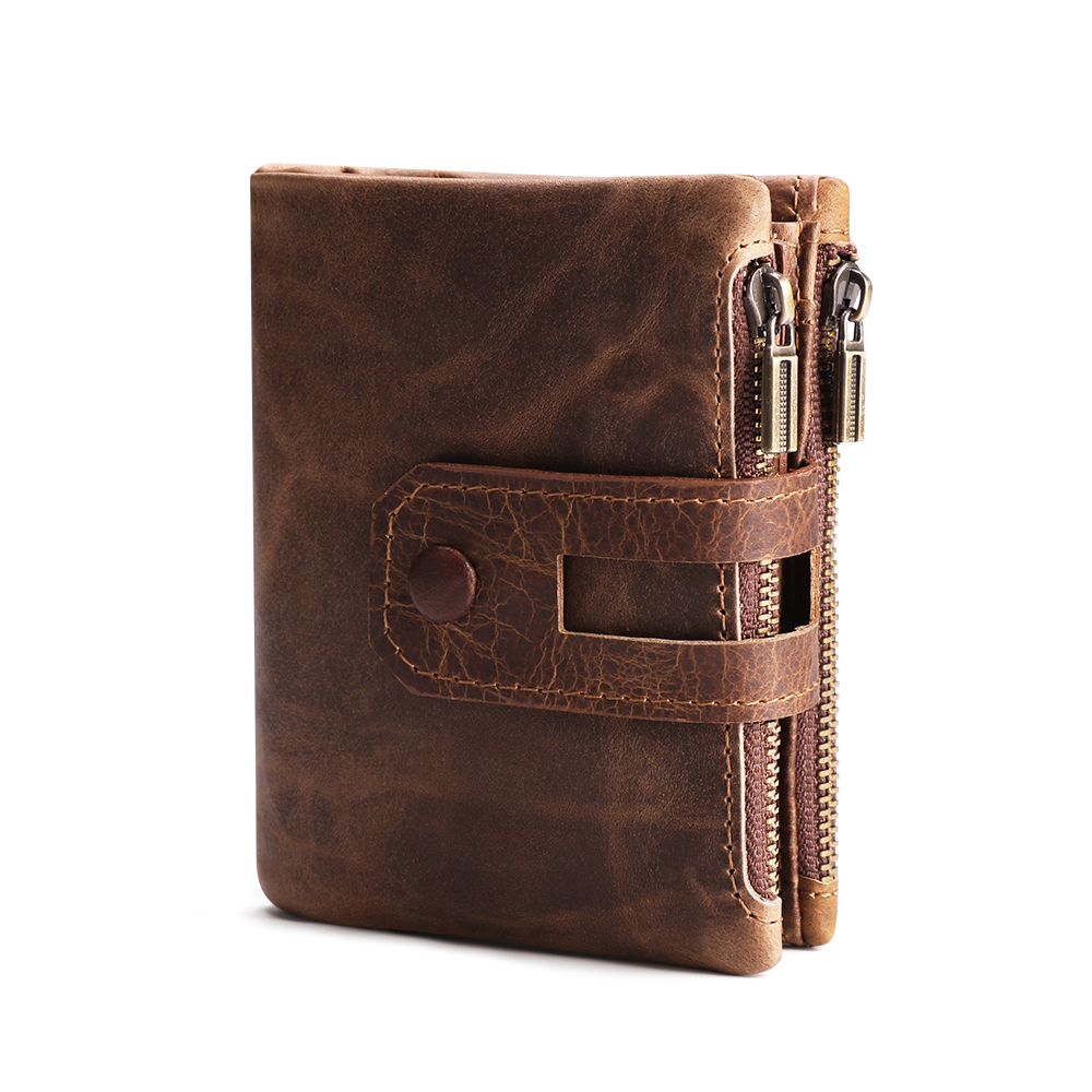 Men's wallet rfid leather wallet casual fashion double zipper multi card slot retro clutch