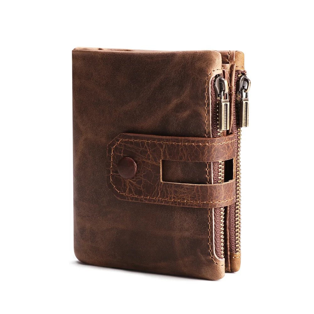 Men's wallet rfid leather wallet casual fashion double zipper multi card slot retro clutch