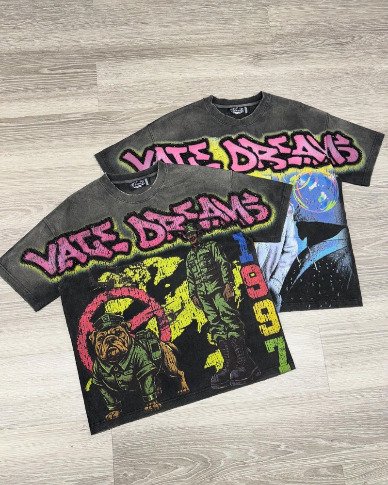 Aonga American Street Hip Hop Printed T-shirt High Street Retro Washed Loose Harajuku Fashion Street Trend Casual Couple Y2K Top aonga