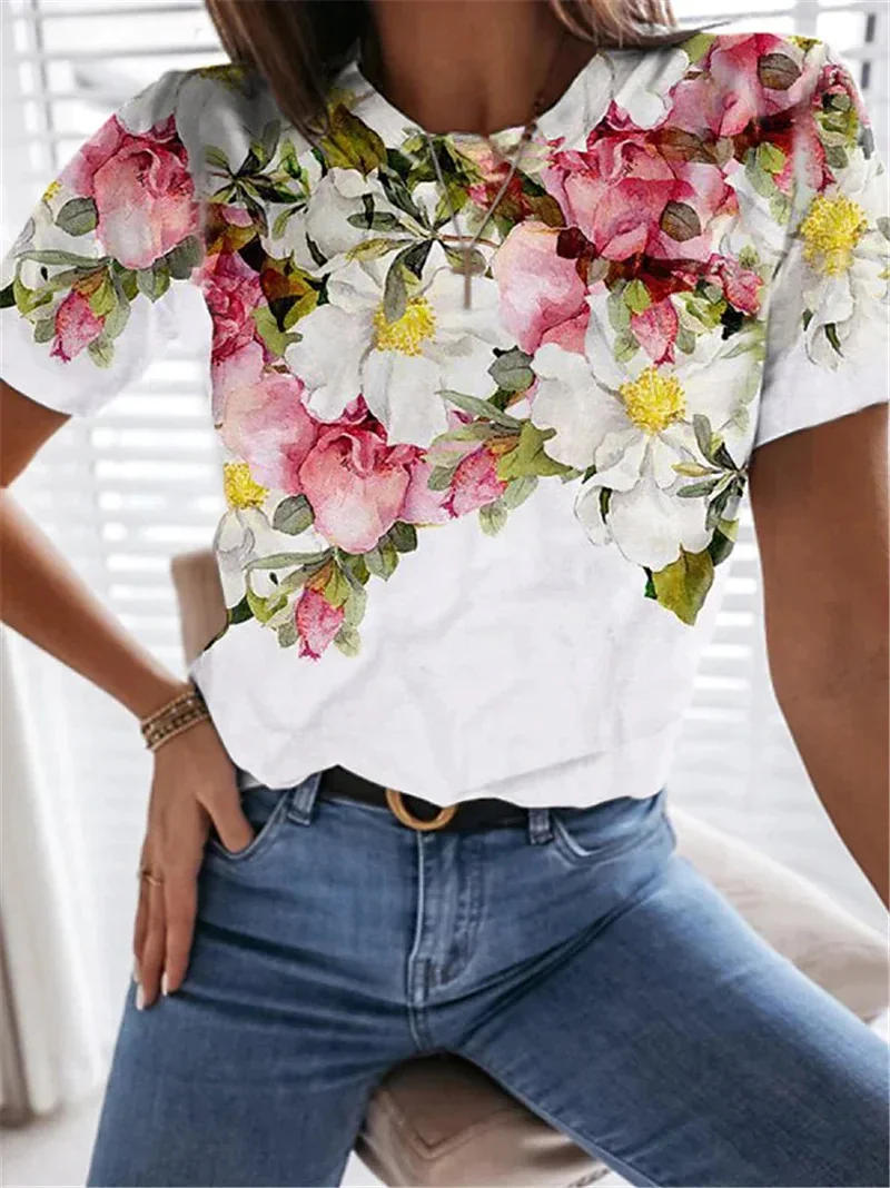 Printed Short Sleeve Round Neck T-shirt