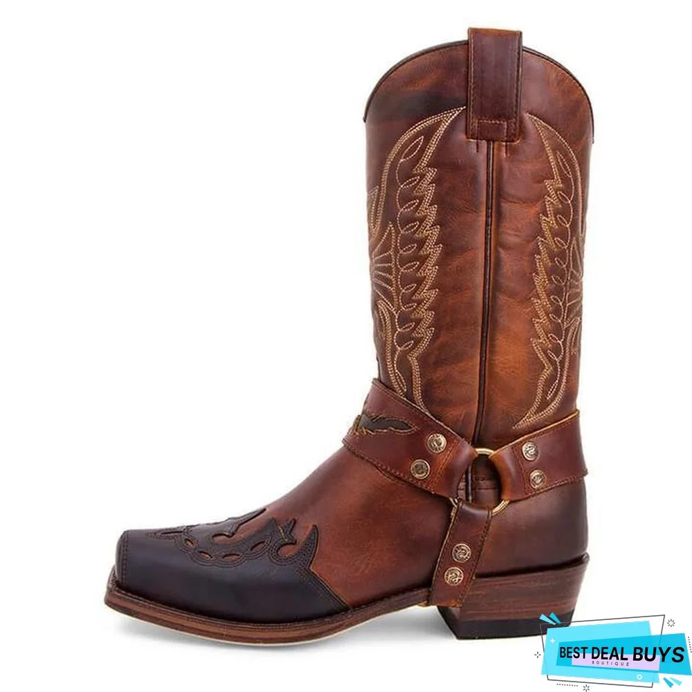Men's Buckle Caved Cowboy Boots