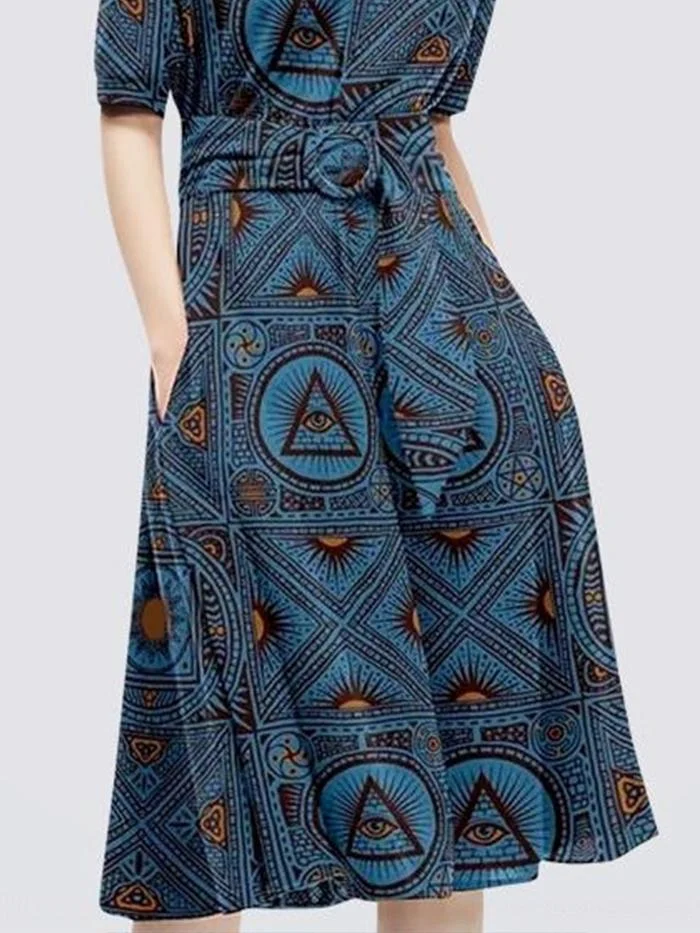 Five-point Sleeve Printed Waist Shirt Dress