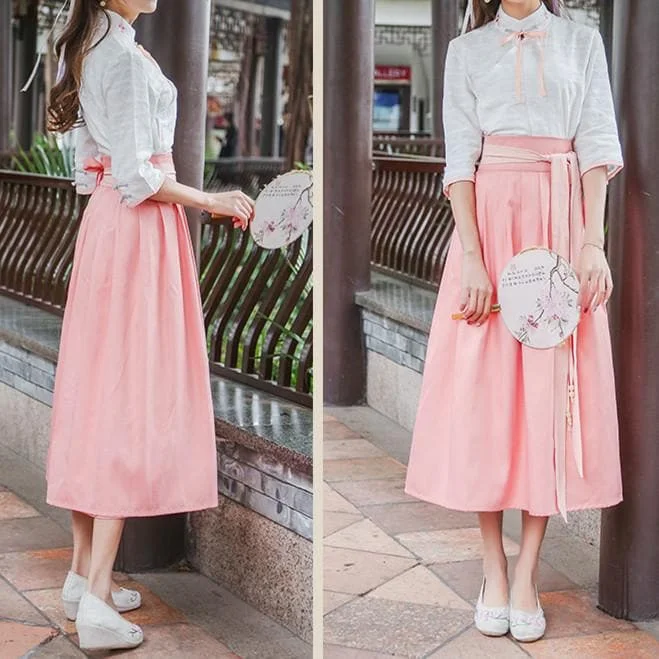 Pink/Blue Chinese Style Shirt/Skirt Set SP179919