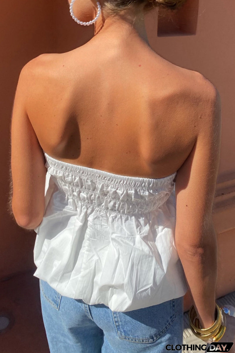 Sexy Daily Solid Color Ruffle Strapless Tops