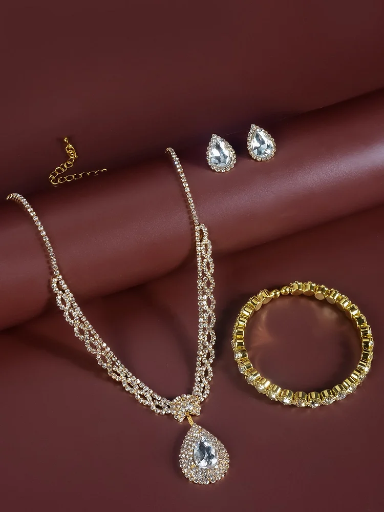 Droplet Design Necklace Bracelet Earrings Bride Accessories Set