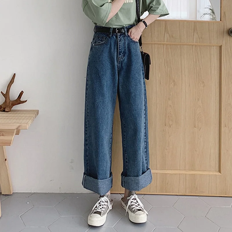 BGTEEVER Casual High Waist Loose Women Denim Jeans Streetwear Vintage Long Wide Leg Jeans Pants Female Trousers Capris 2021