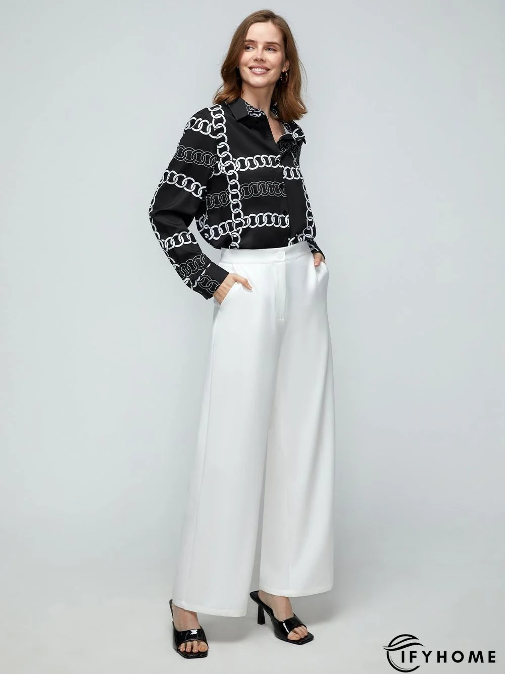 Urban Daily Shirt Collar Regular Fit Abstract Blouse | IFYHOME