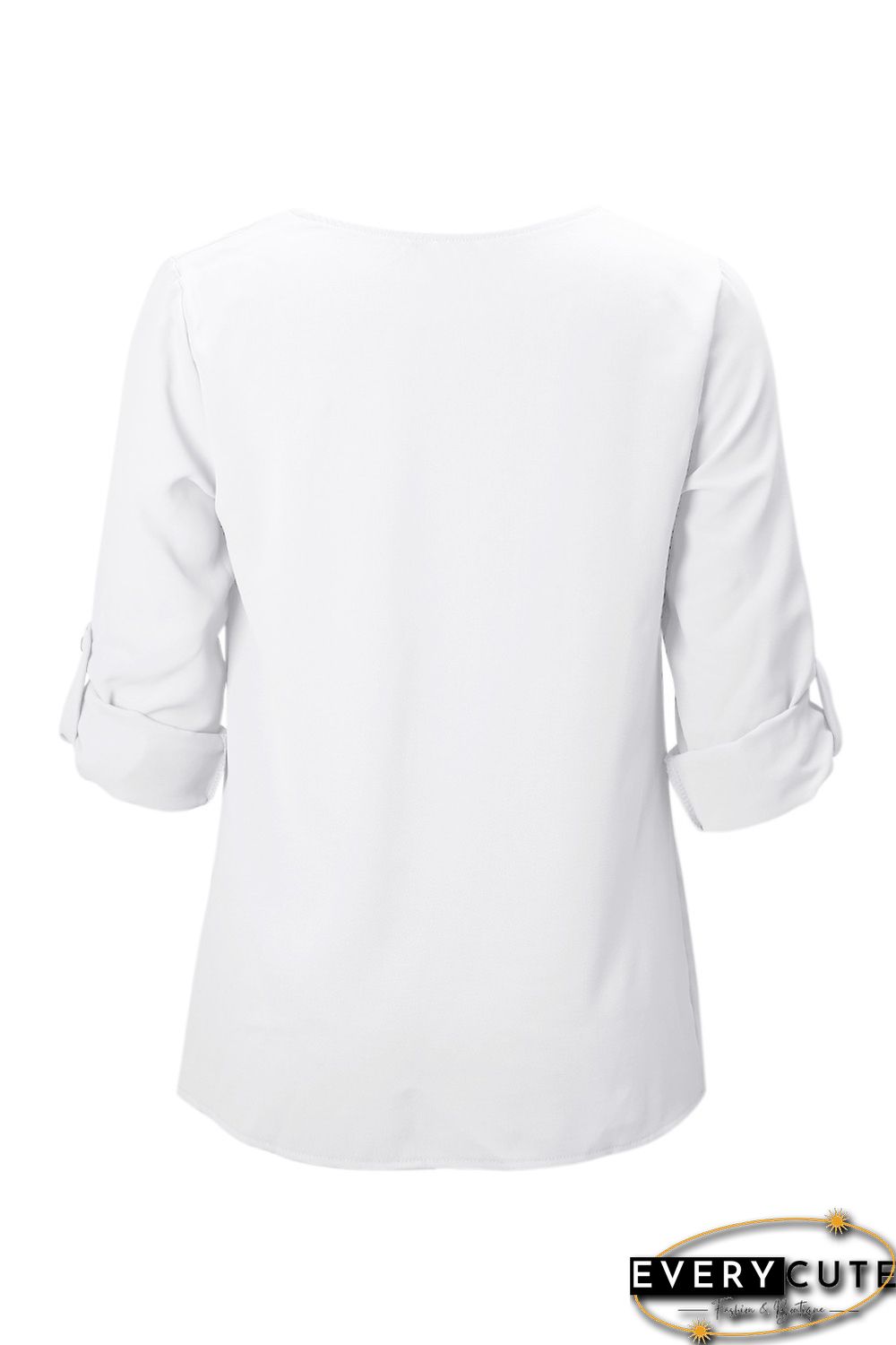 White Button Detail Roll up Sleeve Blouse