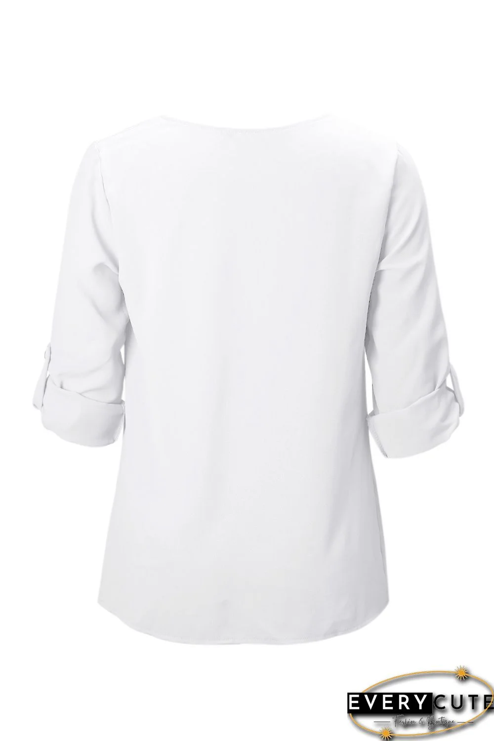 White Button Detail Roll up Sleeve Blouse