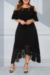 Plus Size Lace Stitching Cold Shoulder Maxi Dresses