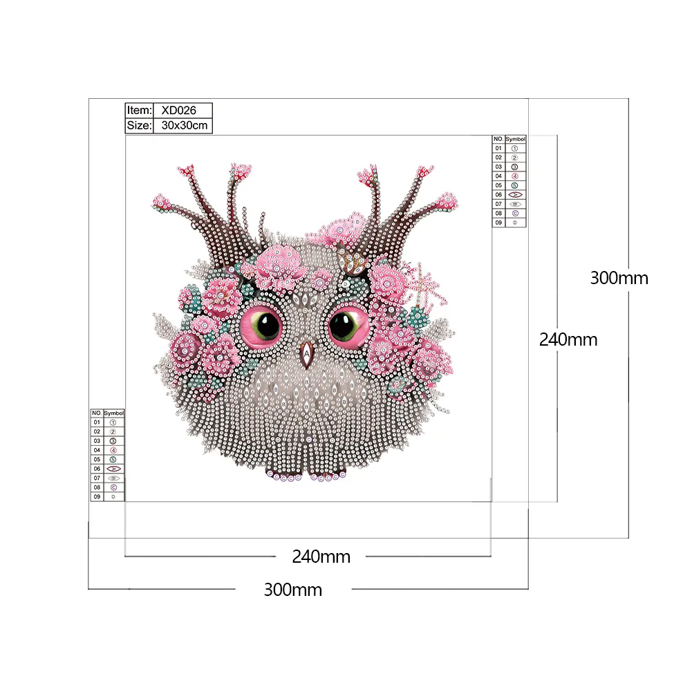 Special Shape Diamond Painting 30*30cm - Owl With Flowers