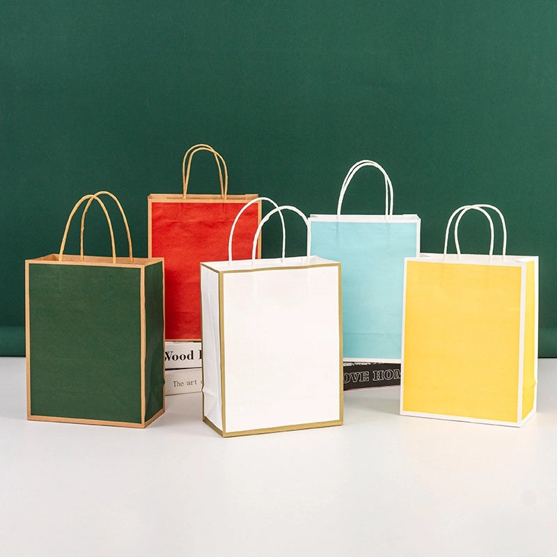 10 Pieces In Stock Frame Paper Bag Takeaway Milk Tea Kraft Paper Tote Bag Coffee Dessert Packing Bag Clothing Shopping Gift Bag