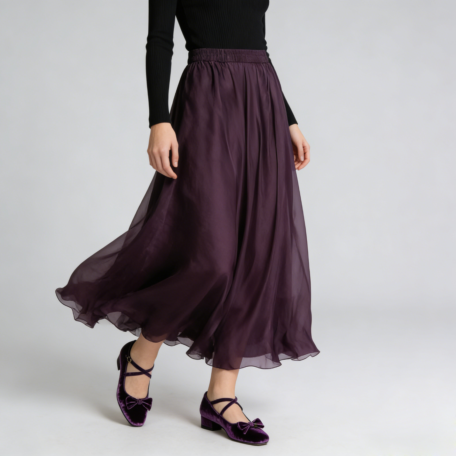 Purple 100% Mulberry Silk Skirt Maxi  REAL SILK LIFE