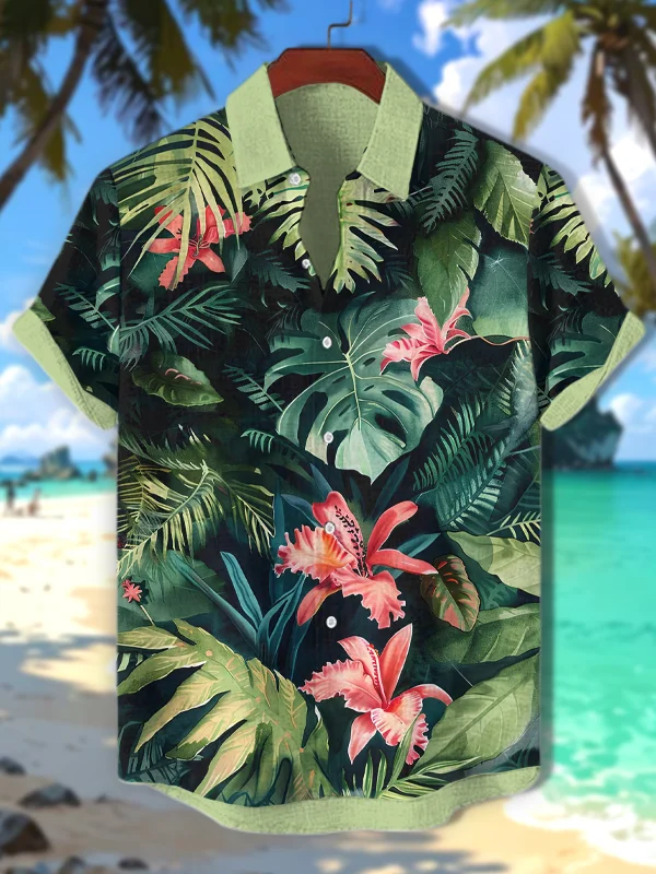 Men's Monstera Deliciosa Floral Print Vacation Shirt