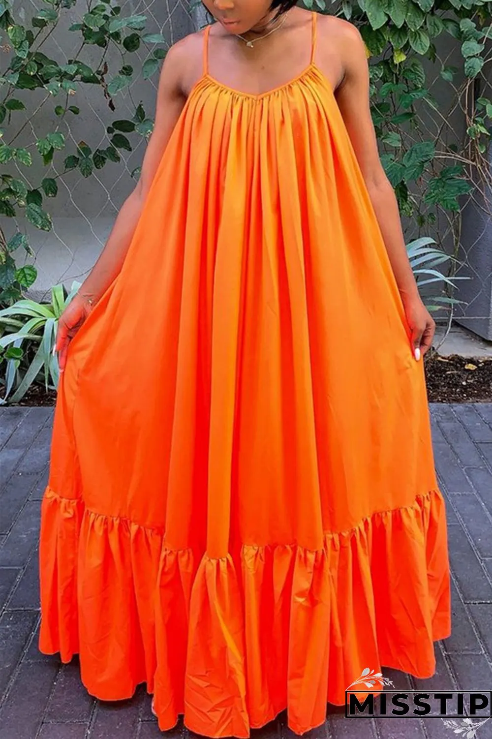 Pink Sexy Casual Solid Backless Spaghetti Strap Loose Sling Dress