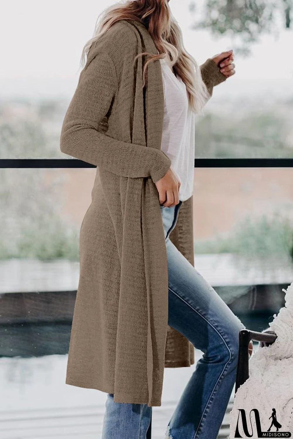 MidiSono - Slouchy Pocketed Knit Longline Cardigan