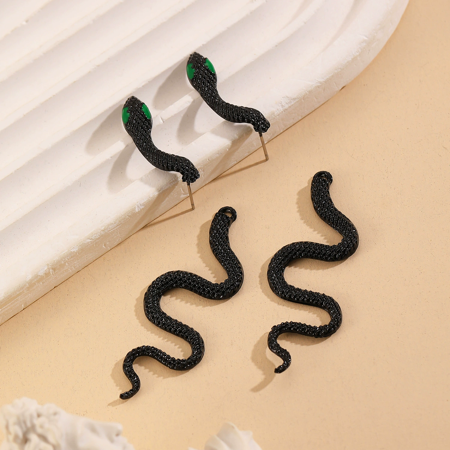 Detachable Curved Snake Zirconia Stud Earrings