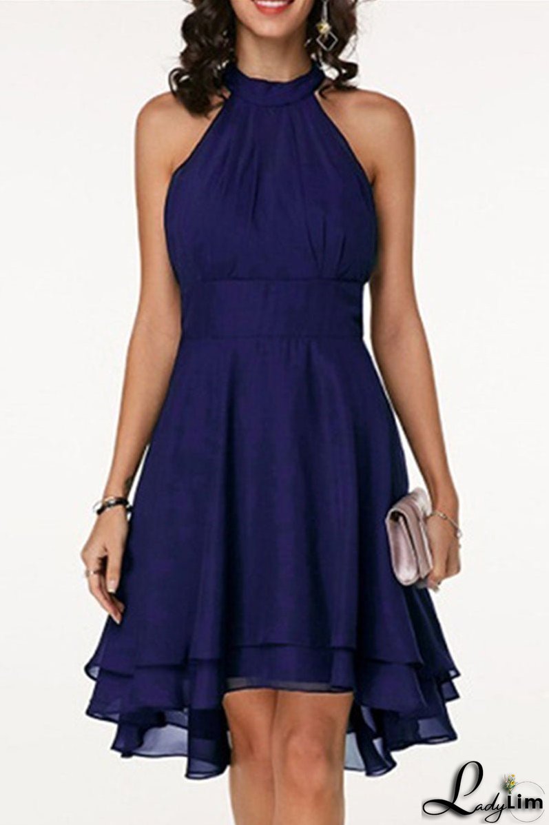 Fashion Street Solid Split Joint Halter A Line Dresses(7 colors)