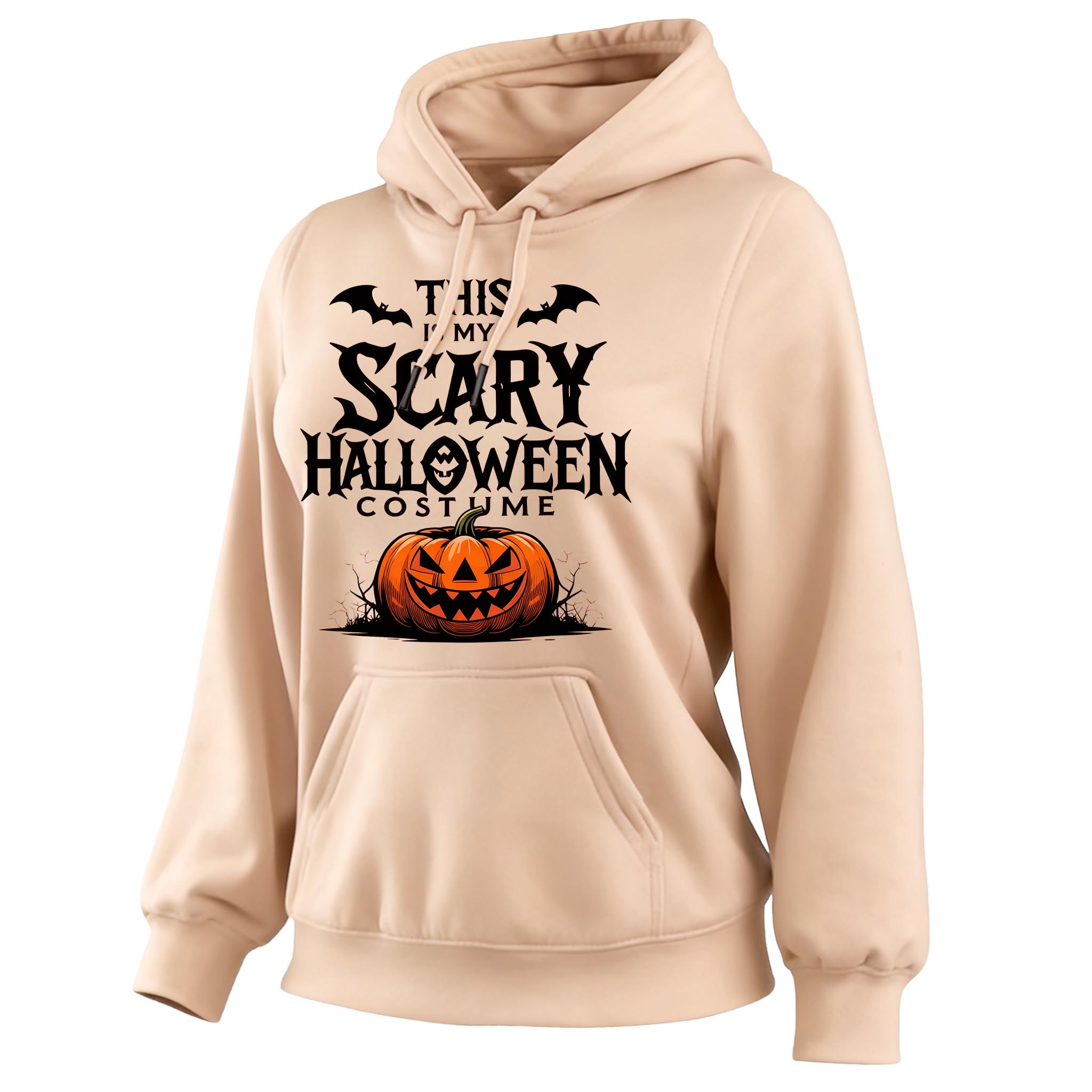 Women's Vintage Halloween Funny Pumpkin Costume Print Pocket Long-Sleeve Hoodie