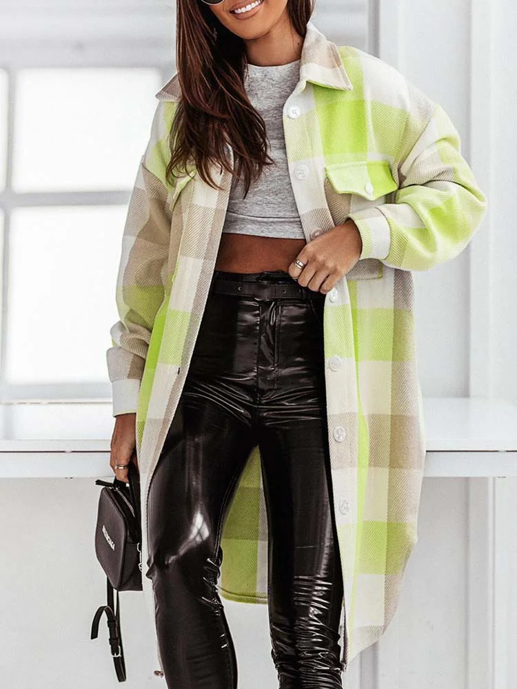 Autumn Long Plaid Jackets Coat Women Winter Thick Long Coats Jacket Women Checkered Jackets Female Warm Overshirt Ladies