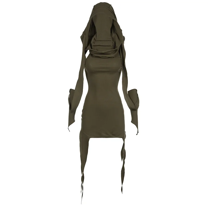 Toloer Toloer Sand Dune Waste Wind Hooded Irregular Dress Female Slim Pile Pile Collar Ribbon Sleeve Short Skirt-Outfit Ideas