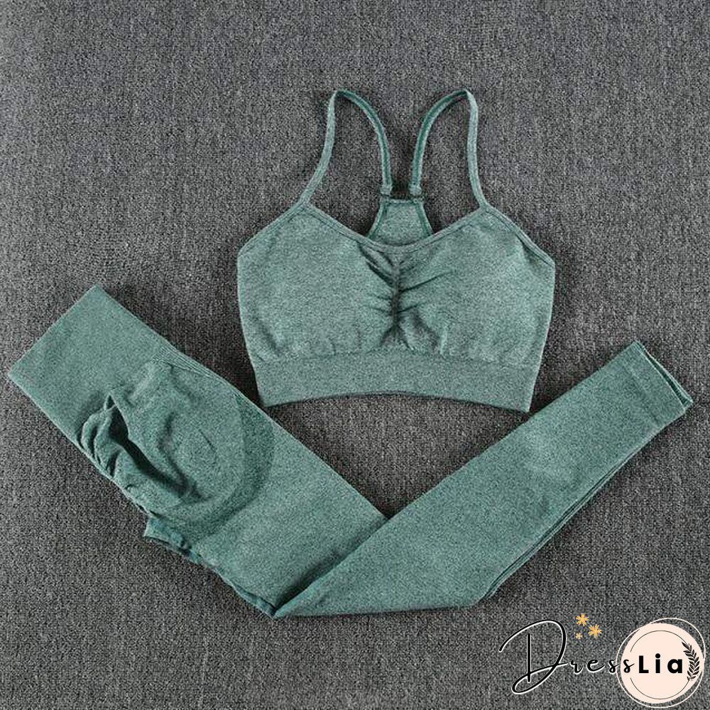 Solid Seamless Gym Two Piece Set Women High Stretchy Tracksuit Women Sports High Waist Leggings Workout Pants Sets Women