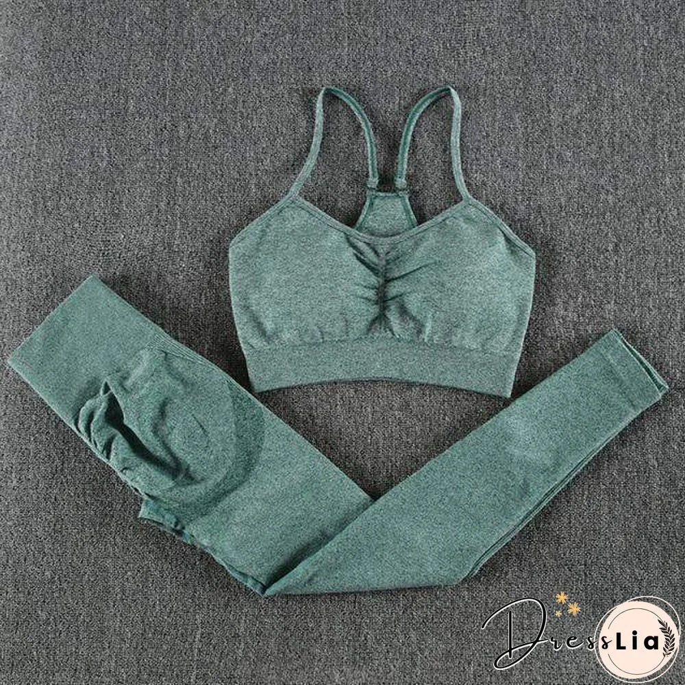 Solid Seamless Gym Two Piece Set Women High Stretchy Tracksuit Women Sports High Waist Leggings Workout Pants Sets Women