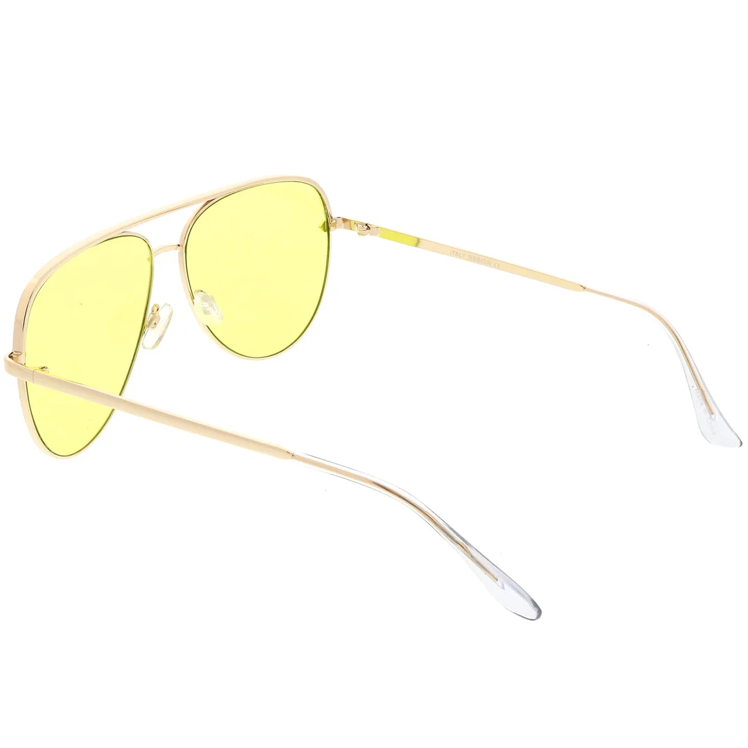 Premium Oversize Metal Aviator glasses With Colored Flat Lens And Crossbar 60mm