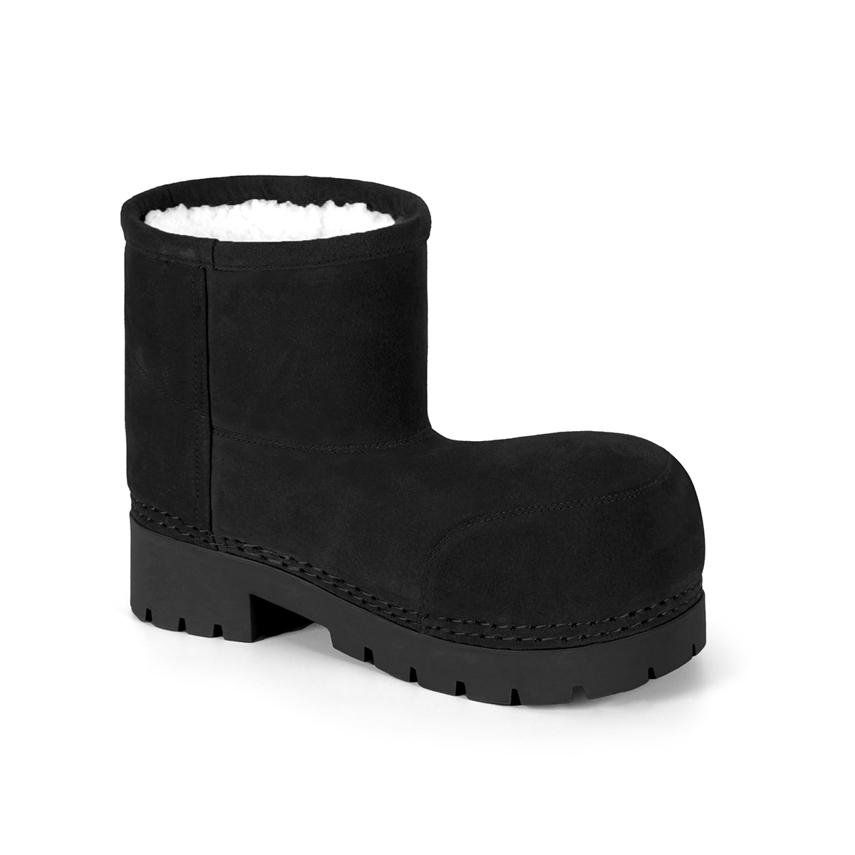 Faux Suede Platform Fuzzy Snow Boots Round Toe Hippy Winter Boots Slip On Knee High Chunky Heel Fur Boots-MERUMOTE