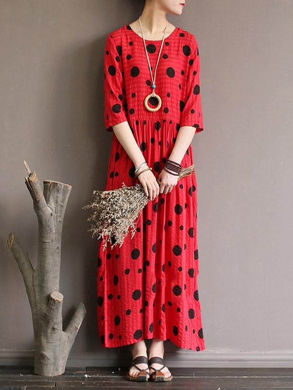 Loose Simple Polka-Dot Cotton Long Dress
