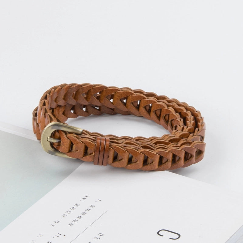 Woven Vintage Genuine Leather Women’s Belt Cowhide With Sweater Skirt Jeans Women’s Pants Belt Women’s Non-hole Belt