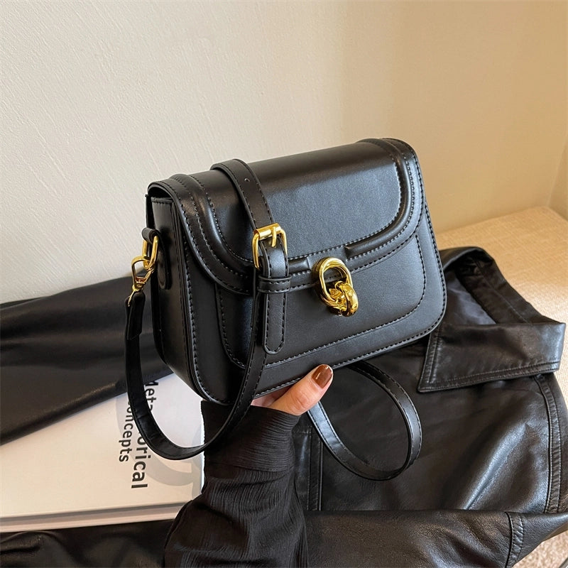 Women’s Pu Leather Solid Color Classic Style Square Lock Clasp Shoulder Bag Crossbody Bag