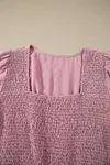Women's Pink Elegant Plus Size Short Sleeve Smocked High Waist Flowy Midi Dress