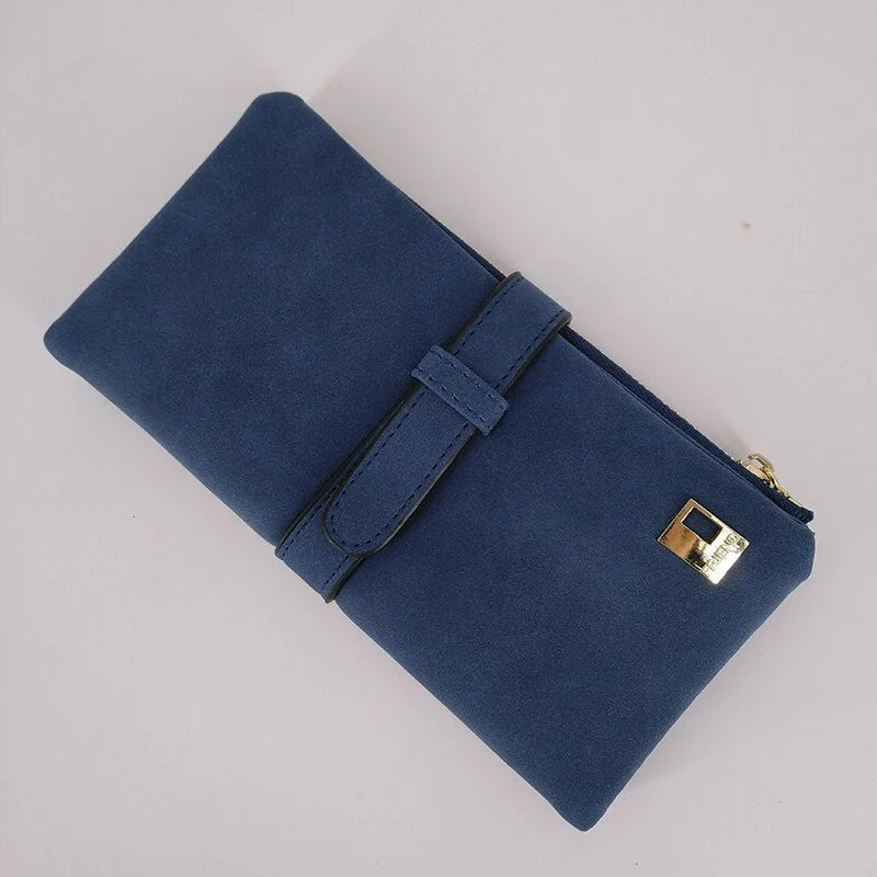 Long Purse Two Fold Women Wallets Famous Brand Drawstring Nubuck Leather Zipper Suede Wallet Ladies carteira Feminina Clutch Bag