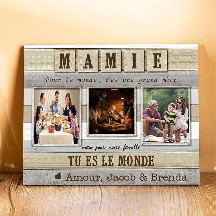 À Ma Mamie - Cadre en bois personnalisé texte avec 3 photos Jessemade FR