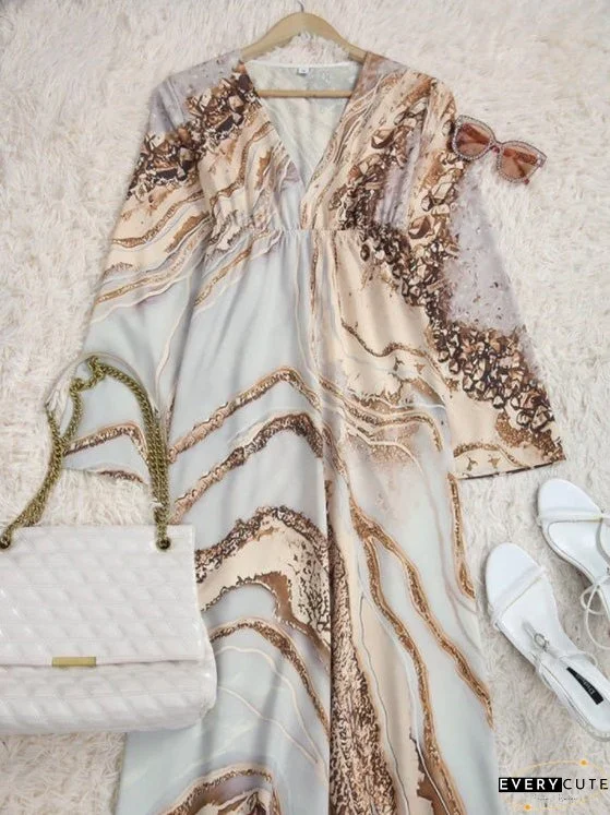 Dresses Printed V-Neck Long Sleeve Dress for Women