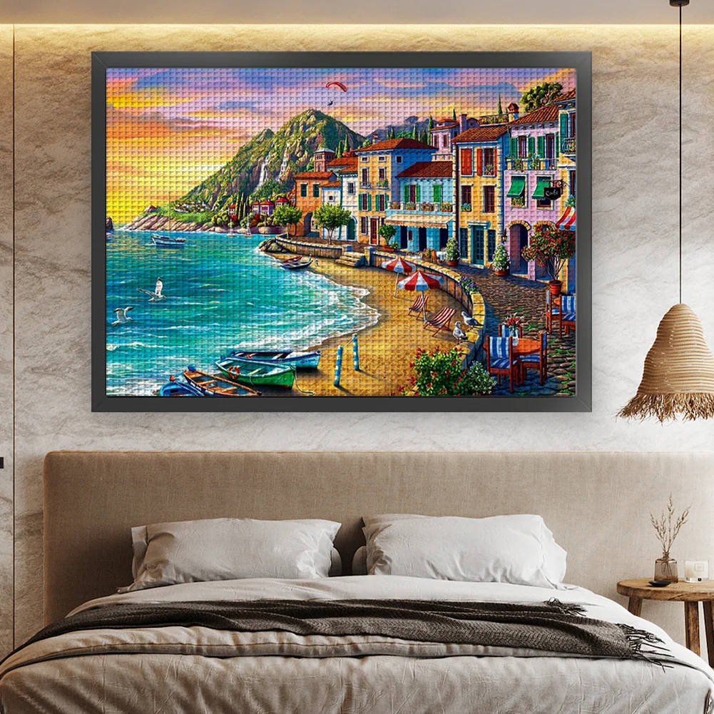 16CT Full Stamped Cross Stitch - Beachside City(Canvas|60*45CM)