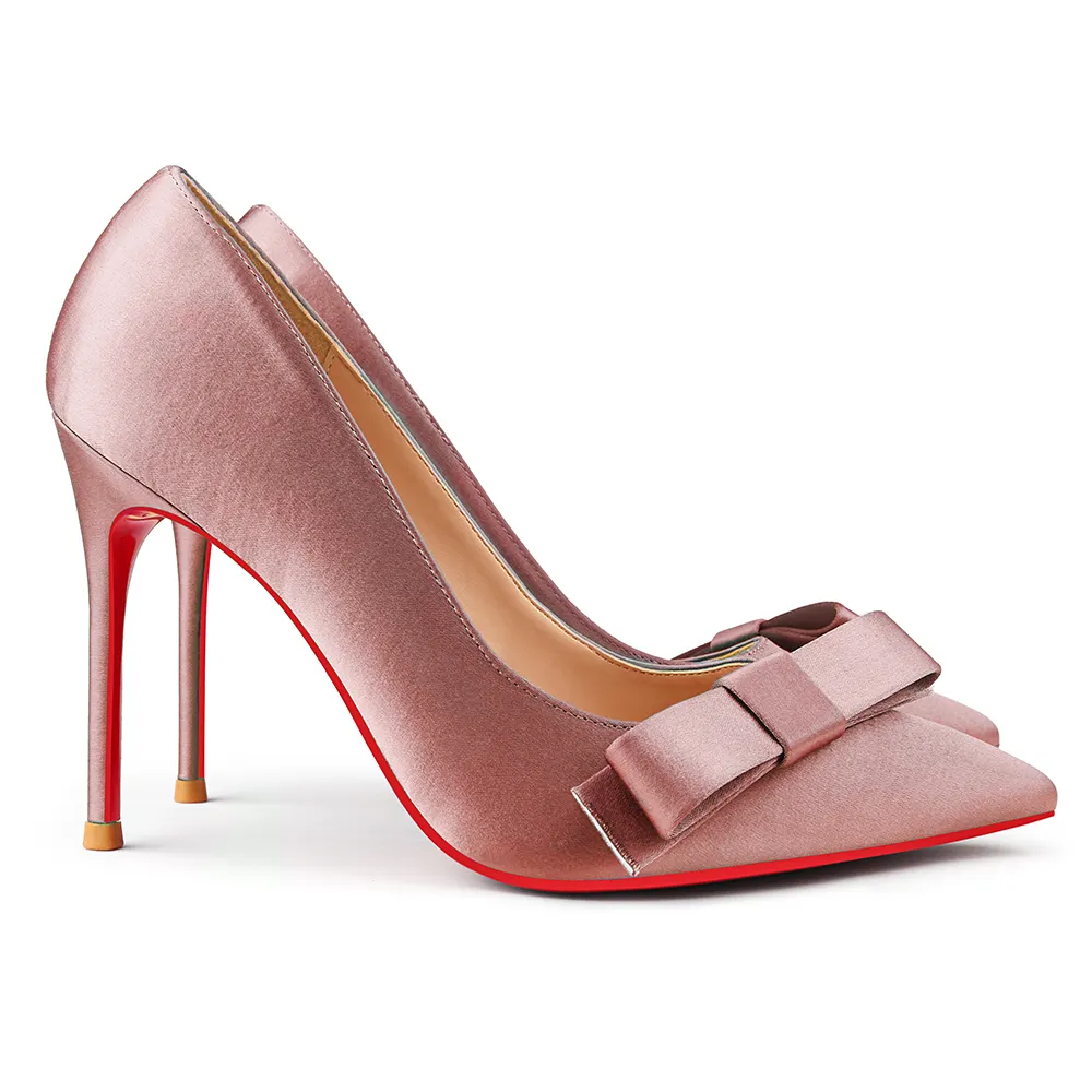100mm Bow Fashion High Heels Sexy Prom Red Bottom Silk High Heels Stiletto Heels Light Color Series-vocosishoes