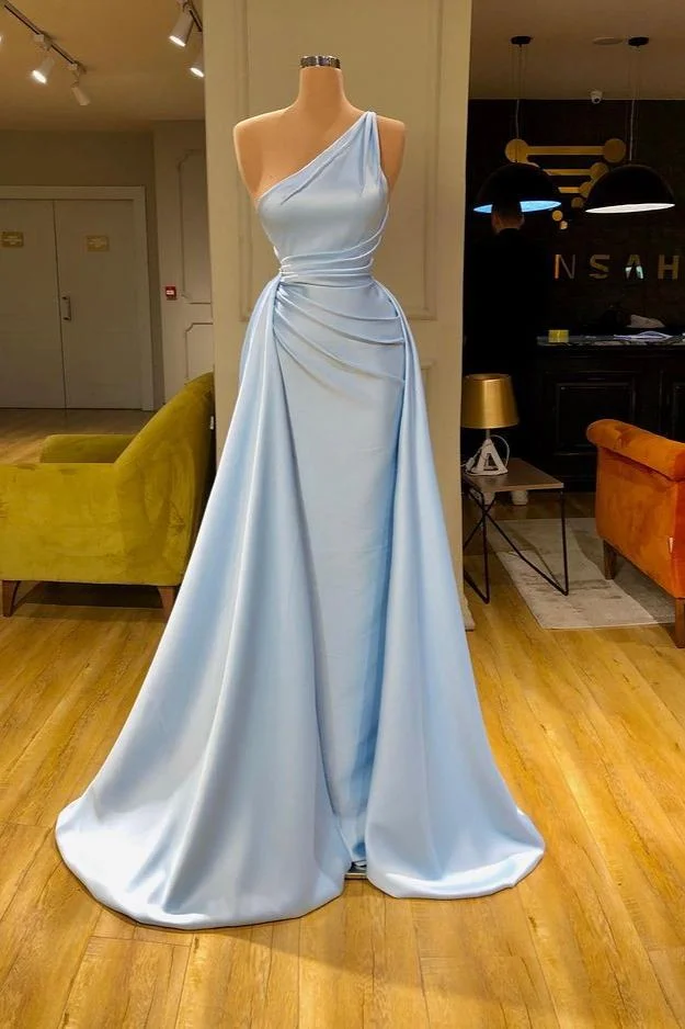 Stunning One Shoulder Baby Blue Prom Dress With Ruffles - lulusllly