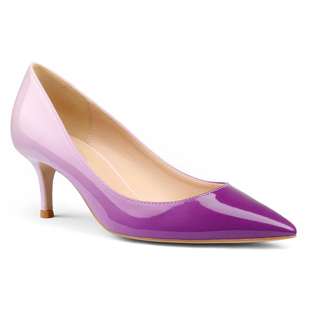 60mm Pointed Toe Kitten Heels Daily Gradient Colors Patent Pumps for Women-MERUMOTE