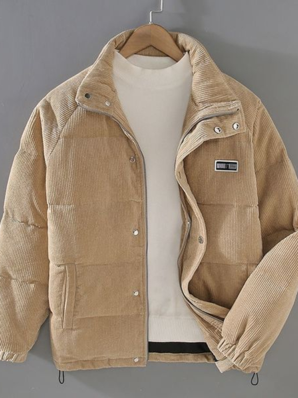 Simple Style Cotton Corduroy Zip Up Solid Jacket
