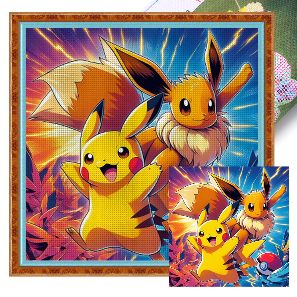 Pokémon And Pikachu Full 11CT Pre-stamped Canvas(40*40cm) Cross Stitch